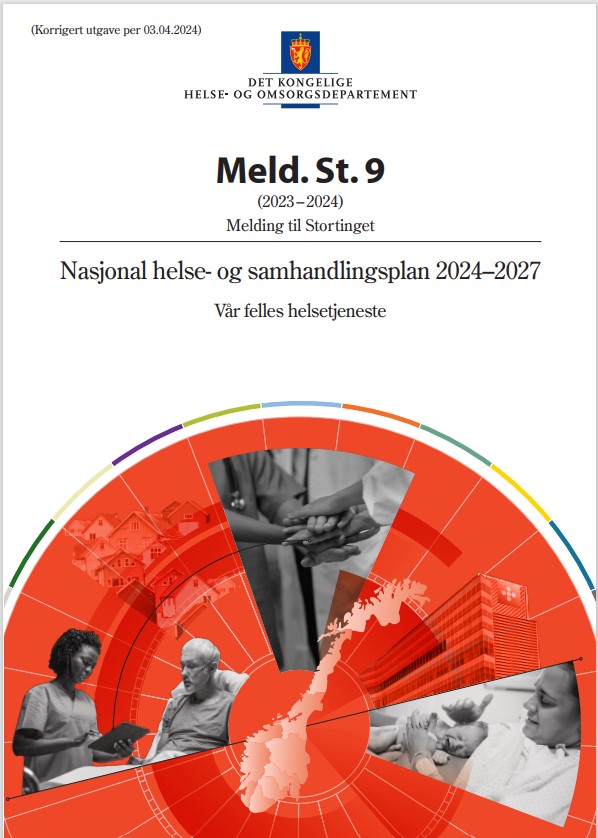 Skjermbilde av forsiden på stortingsmelding 9, nasjonal helse og samhandlingsplan 2024-2027